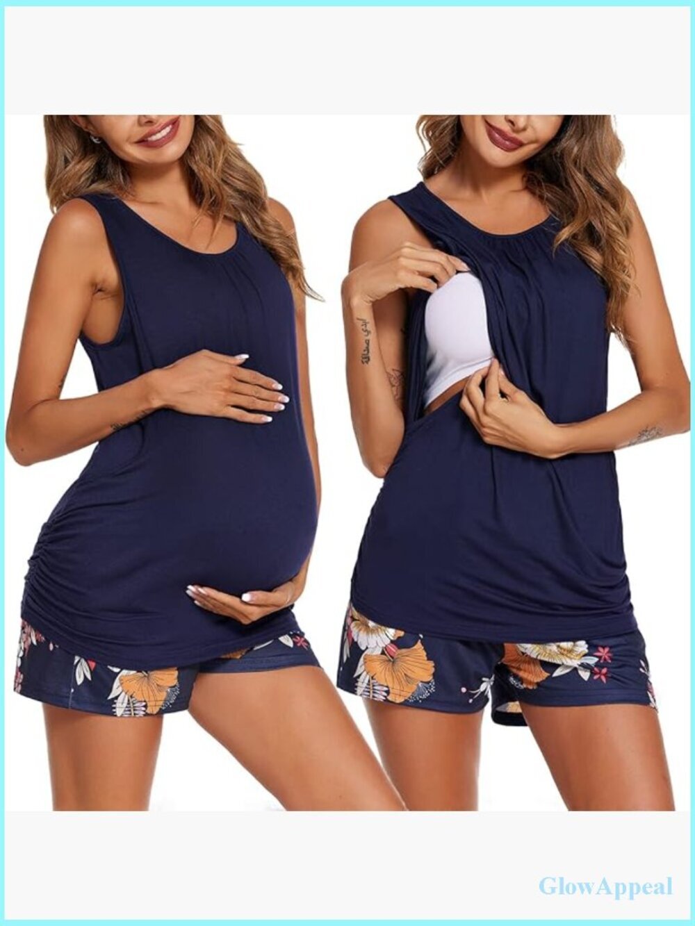Maternity Nursing Pajama Set Sleeveless Top Shorts Pockets Medium
